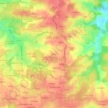 Topografische Karte Pétrus, Höhe, Relief
