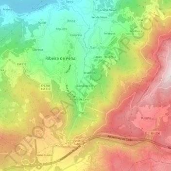 Topografische Karte Quintã de Cima, Höhe, Relief