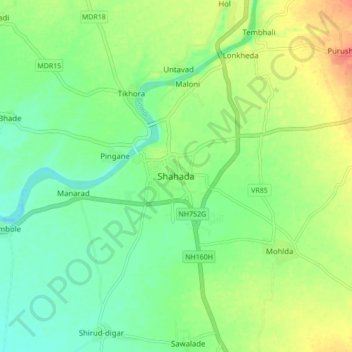 Topografische Karte Shahada, Höhe, Relief
