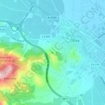 Topografische Karte Tossal de la Creu, Höhe, Relief