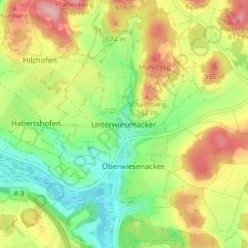 Topografische Karte Unterwiesenacker, Höhe, Relief