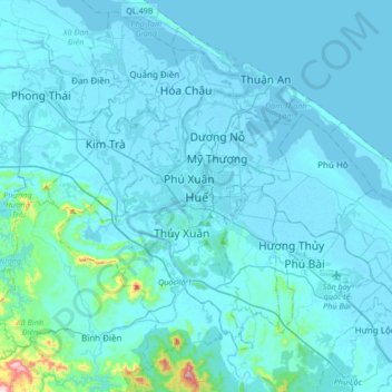 Topografische Karte Hue, Höhe, Relief