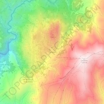 Topografische Karte Ponteira, Höhe, Relief