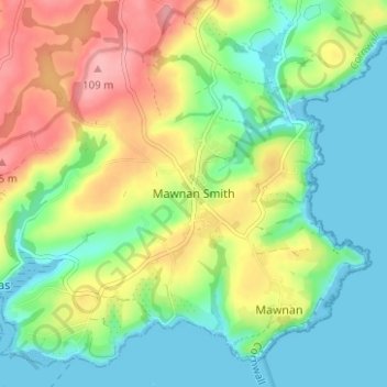 Topografische Karte Mawnan Smith, Höhe, Relief