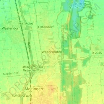 Topografische Karte Waltershofen, Höhe, Relief