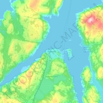 Topografische Karte Kirkenes, Höhe, Relief