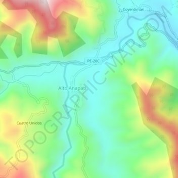 Topografische Karte Yabachea, Höhe, Relief