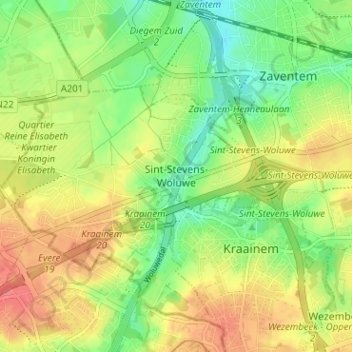 Topografische Karte Sint-Stevens-Woluwe, Höhe, Relief