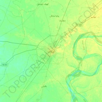Topografische Karte Larkana, Höhe, Relief