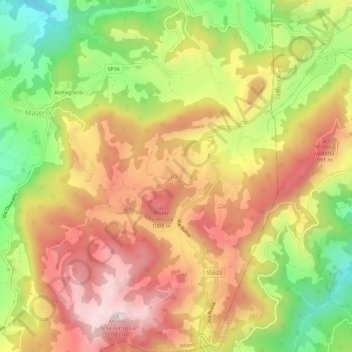 Topografische Karte Iola, Höhe, Relief