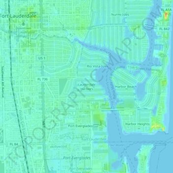 Topografische Karte Lauderdale Harbors, Höhe, Relief
