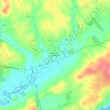 Topografische Karte Almádena, Höhe, Relief