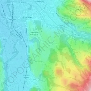 Topografische Karte Hofen, Höhe, Relief