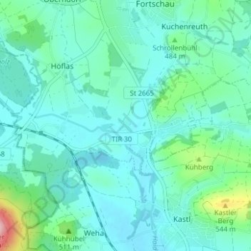 Topografische Karte Kaibitz, Höhe, Relief