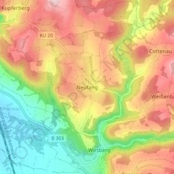 Topografische Karte Neufang, Höhe, Relief