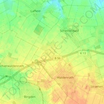 Topografische Karte Pütt, Höhe, Relief