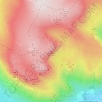 Topografische Karte Pavey Ark, Höhe, Relief