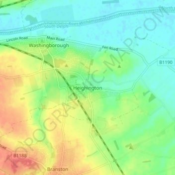 Topografische Karte Heighington, Höhe, Relief