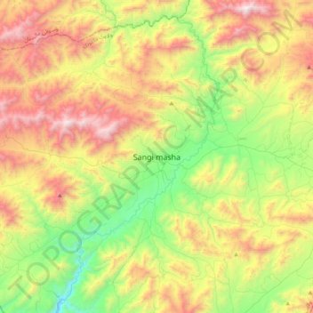 Topografische Karte Sangi masha, Höhe, Relief