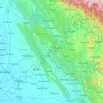 Topografische Karte Una, Höhe, Relief