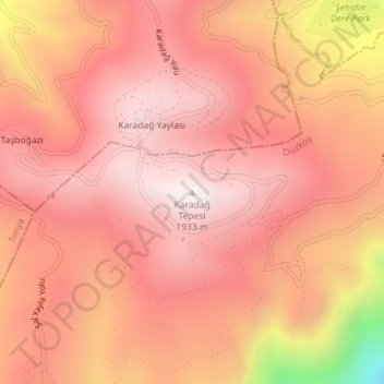 Topografische Karte Karadağ Tepesi, Höhe, Relief