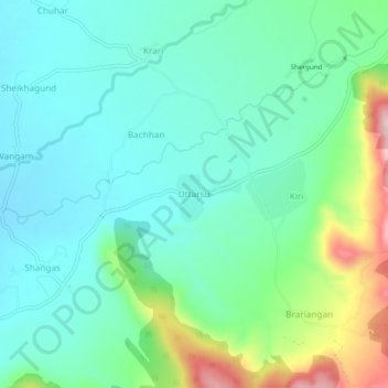 Topografische Karte Uttarsu, Höhe, Relief