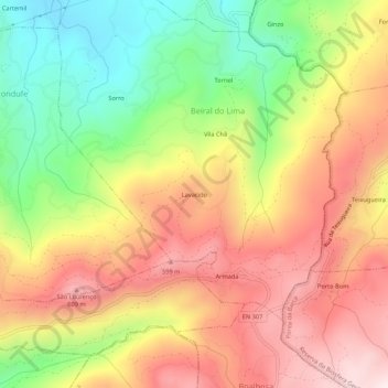 Topografische Karte Lavacido, Höhe, Relief