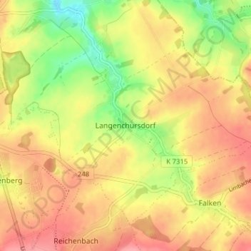 Topografische Karte Langenchursdorf, Höhe, Relief