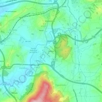 Topografische Karte Andrias, Höhe, Relief