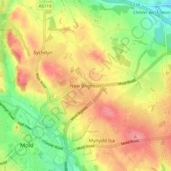 Topografische Karte New Brighton, Höhe, Relief