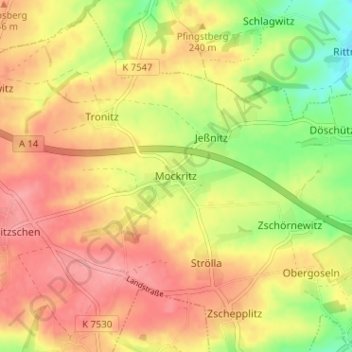 Topografische Karte Mockritz, Höhe, Relief