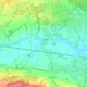 Topografische Karte Oberaach, Höhe, Relief