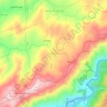 Topografische Karte Folhadosa, Höhe, Relief