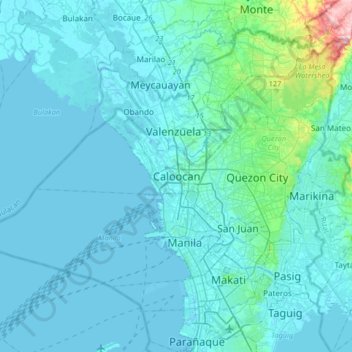 Topografische Karte Caloocan, Höhe, Relief