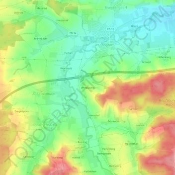 Topografische Karte Wimpasing, Höhe, Relief