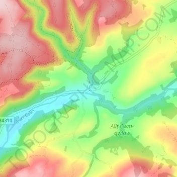 Topografische Karte Abergorlech, Höhe, Relief