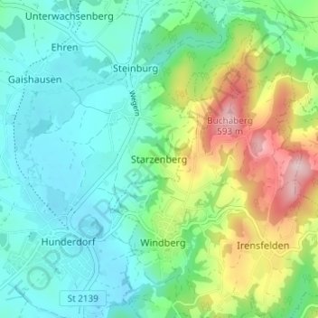 Topografische Karte Starzenberg, Höhe, Relief