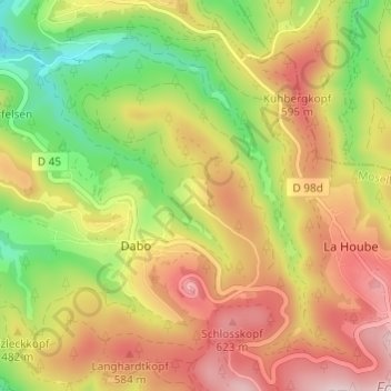 Topografische Karte Rothenbuhl, Höhe, Relief