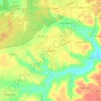 Topografische Karte Venda Nova, Höhe, Relief