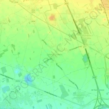 Topografische Karte Felettis, Höhe, Relief