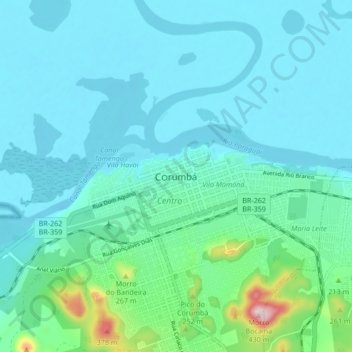 Topografische Karte Corumbá, Höhe, Relief