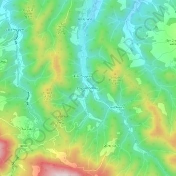 Topografische Karte Poggiolo-Salaiole, Höhe, Relief