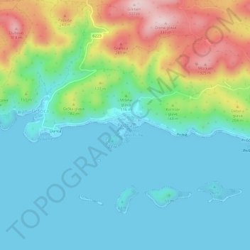 Topografische Karte Prižba, Höhe, Relief