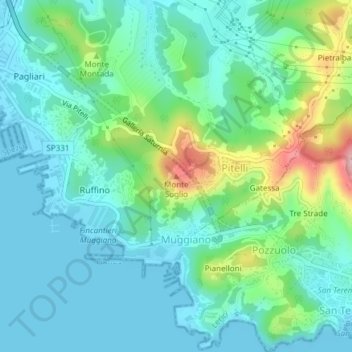 Topografische Karte Monte Soglio, Höhe, Relief