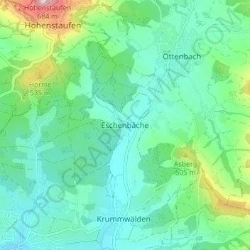Topografische Karte Eschenbäche, Höhe, Relief