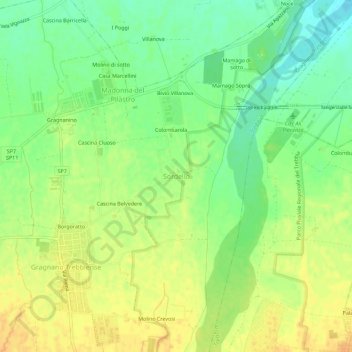 Topografische Karte Sordello, Höhe, Relief
