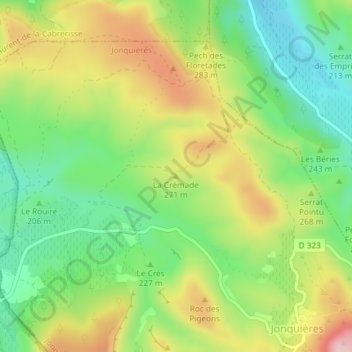 Topografische Karte la Crémade, Höhe, Relief
