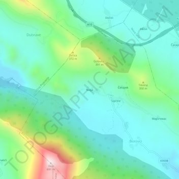 Topografische Karte Nuga, Höhe, Relief