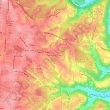 Topografische Karte Cyclorama Heights, Höhe, Relief