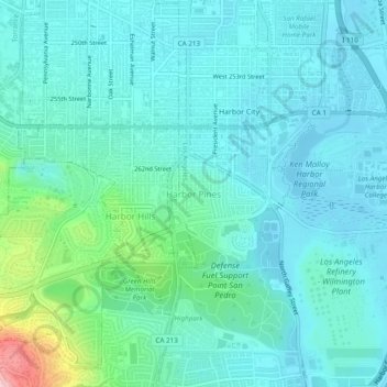Topografische Karte Harbor Pines, Höhe, Relief